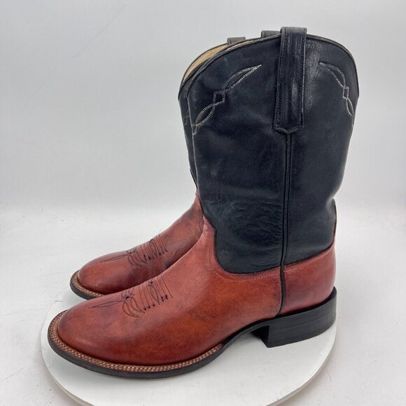 Dennard's Western Wear Men Size 9 Brown Black Color Block Leather Western Boot - Picture 1 of 16